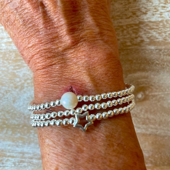 Pearl - handmade sterling, silver beads stretch bracelet + freshwater pearl - Picture 2 of 7